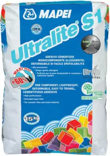 Mapei Ultralite S1 цементный клей для керамической плитки (15 кг) серый