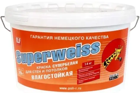 Поли-Р Superweiss краска для стен и потолков влагостойкая (14 кг) супербелая