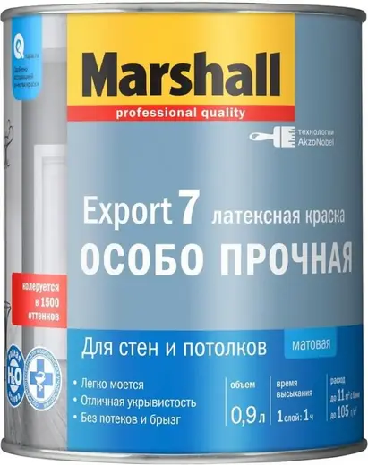 Marshall Export-7 латексная краска особо прочная для стен и потолков (900 мл) бесцветная