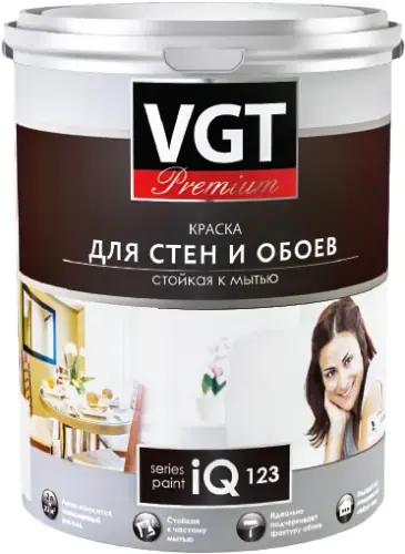 ВГТ Premium IQ 123 краска для стен и обоев стойкая к мытью (800 мл) белая