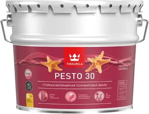 Тиккурила Pesto 30 стойкая интерьерная полуматовая эмаль (9 л) белая