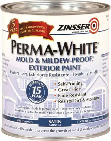 Rust-Oleum Zinsser Perma-White Exterior Paint краска для наружных работ (946 мл) белая полуглянцевая