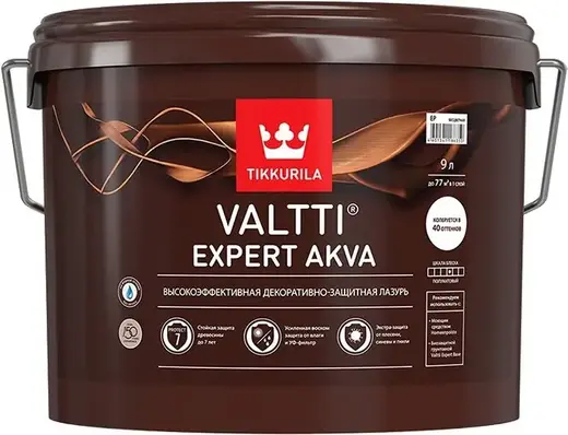 Тиккурила Valtti Expert Akva высокоэффективная декоративно-защитная лазурь (9 л база C) бесцветная