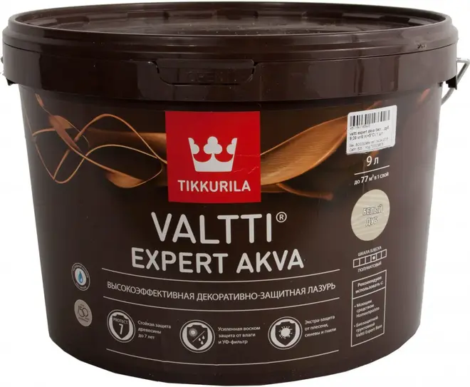 Тиккурила Valtti Expert Akva высокоэффективная декоративно-защитная лазурь (9 л ) дуб беленый