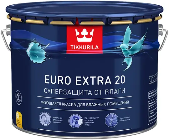 Тиккурила Euro Extra 20 Суперзащита от Влаги моющаяся краска для влажных помещений (9 л) белая