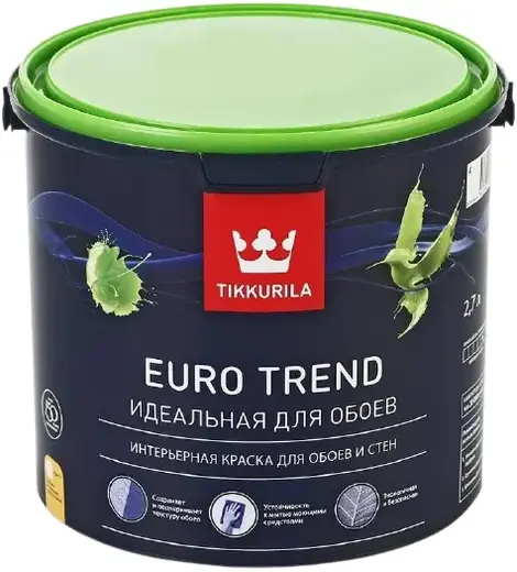 Тиккурила Euro Trend Идеальная для Обоев интерьерная краска для обоев и стен (2.7 л) белая