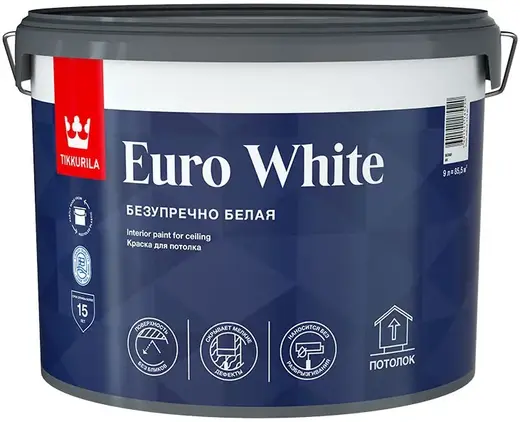 Тиккурила Euro White Безупречный Потолок краска для потолка (9 л) белая глубокоматовая