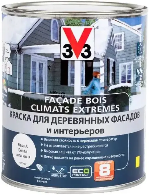 V33 Facade Bois Climats Extremes краска для деревянных фасадов и интерьеров (1 л) белая