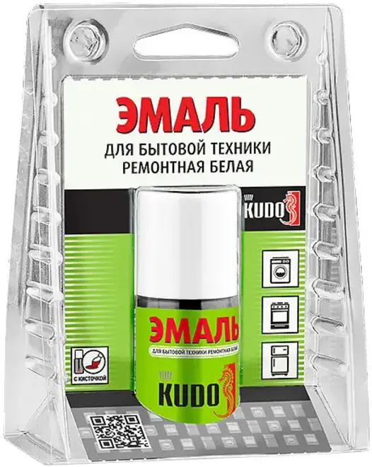 Kudo эмаль для бытовой техники ремонтная с кисточкой (15 мл) белая