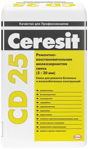 Ceresit CD 25 мелкозернистая ремонтно-восстановительная смесь для бетона (25 кг)