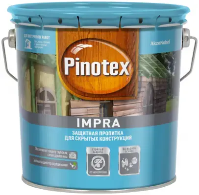 Пинотекс Omnitex Impra защитная пропитка для скрытых конструкций (9 л) зеленый