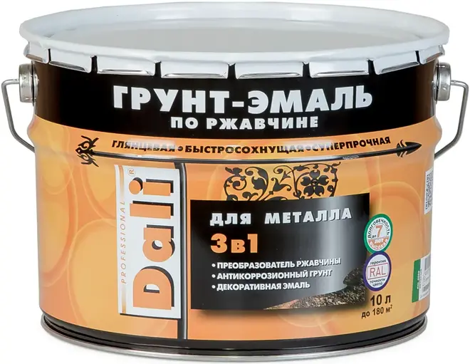 Dali грунт-эмаль по ржавчине 3 в 1 для металла гладкая (10 л) слоновая кость RAL 1014 гладкая