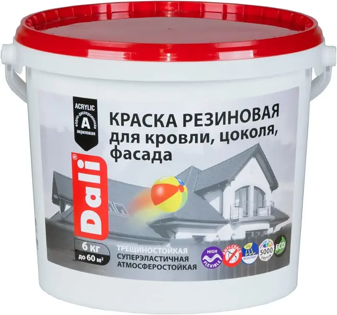 Dali краска резиновая для кровли, цоколя, фасада (6 кг) белая