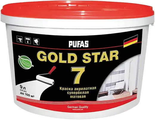 Пуфас Gold Star 7 краска акрилатная супербелая матовая (900 мл) супербелая