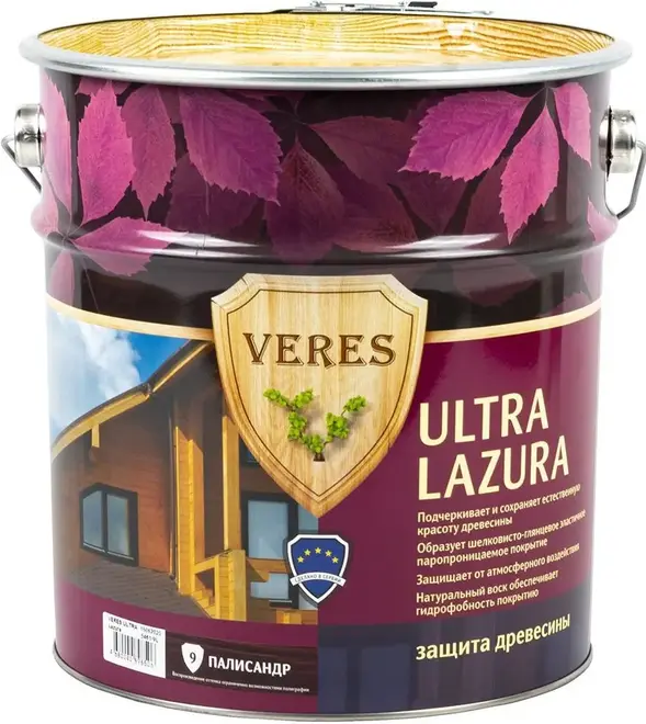Veres Ultra Lazura декоративно-защитная лессирующая пропитка для древесины (9 л) палисандр №9