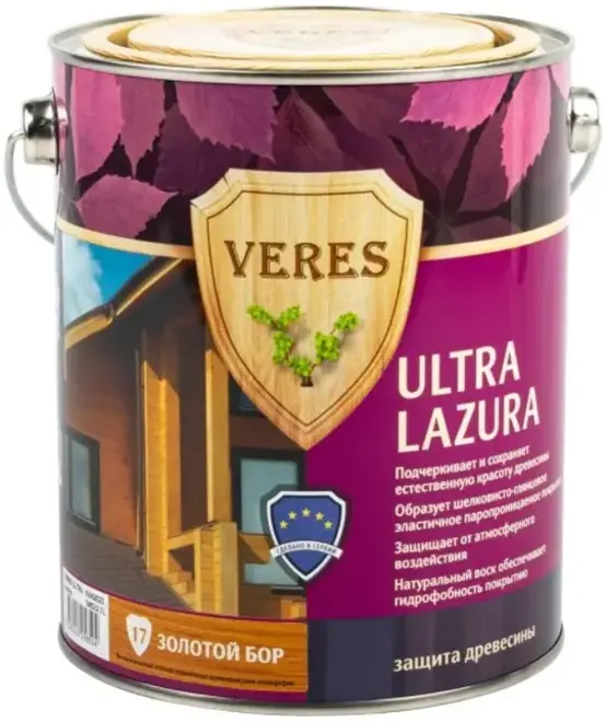 Veres Ultra Lazura декоративно-защитная лессирующая пропитка для древесины (2.7 л золотой бор №17) Россия