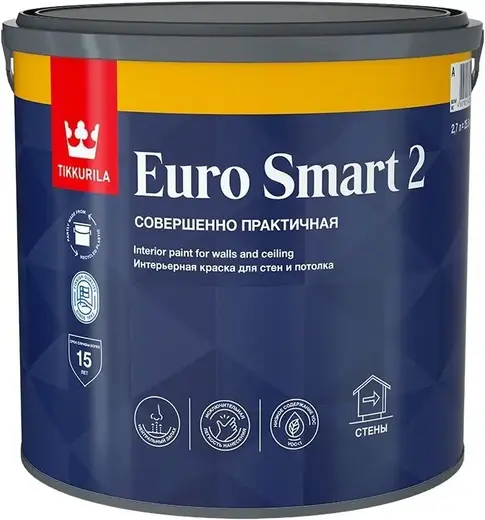 Тиккурила Euro Smart 2 Легкий Ремонт интерьерная краска для стен и потолка (2.7 л) белая