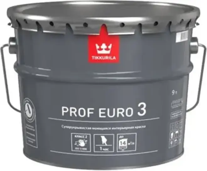 Тиккурила Tikkivala Prof Euro 3 высокоукрывистая моющаяся интерьерная краска (2.7 л) белая