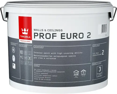 Тиккурила Prof Euro 20 экстра-стойкая к мытью интерьерная краска (9 л) бесцветная