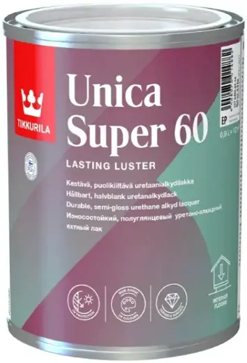 Тиккурила Unica Super 60 износостойкий полуглянцевый уретано-алкидный яхтный лак (900 мл)