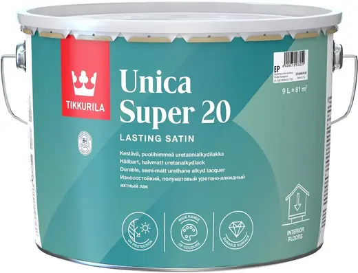 Тиккурила Unica Super 20 износостойкий полуматовый уретано-алкидный яхтный лак (9 л)