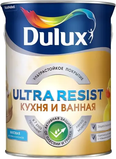 Dulux Ultra Resist Кухня и Ванная краска для стен и потолков (900 мл) бесцветная база BC матовая
