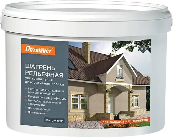 Оптимист P 811 шагрень рельефная декоративная краска универсальная (25 кг) белая рельефная