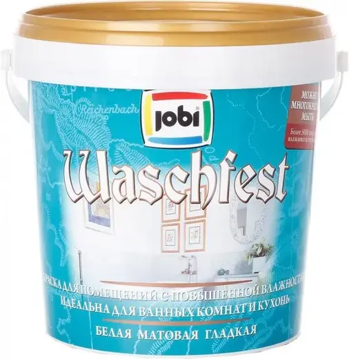 Jobi Waschfest краска для помещений с повышенной влажностью акриловая (900 мл) белая база A неморозостойкая