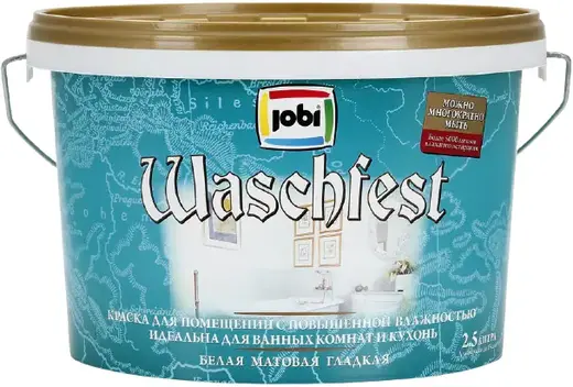 Jobi Waschfest краска для помещений с повышенной влажностью акриловая (2.5 л) белая база A неморозостойкая