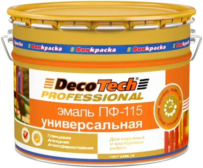 Decotech Professional ПФ-115 эмаль универсальная алкидная глянцевая атмосферостойкая (10 л) ярко-красная