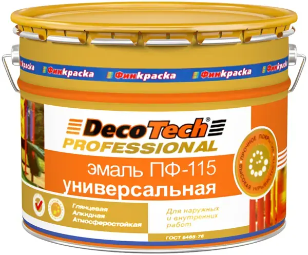 Decotech Professional ПФ-115 эмаль универсальная алкидная глянцевая атмосферостойкая (10 л) черная