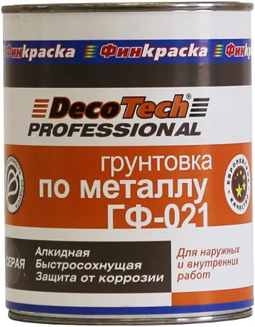 Decotech Professional ГФ-021 алкидная быстросохнущая грунтовка по металлу (800 мл) серая