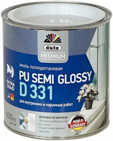 Dufa Premium PU Semi Glossy D 331 эмаль полиуретановая для внутренних и наружных работ (500 мл) белая