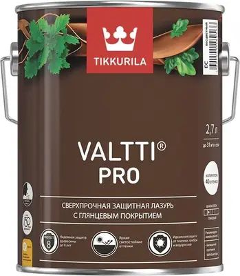 Тиккурила Tikkivala Valtti Pro сверхпрочная защитная лазурь с глянцевым покрытием (9 л ) тик глянцевая