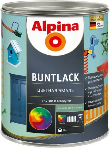 Alpina Buntlack цветная эмаль для дерева и металла (713 мл) белая база 1 шелковисто-матовая