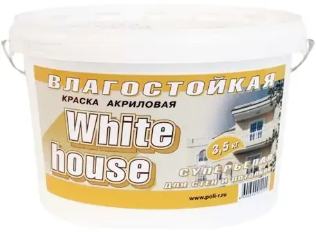 White House Влагостойкая краска акриловая для стен и потолков (3.5 кг) супербелая