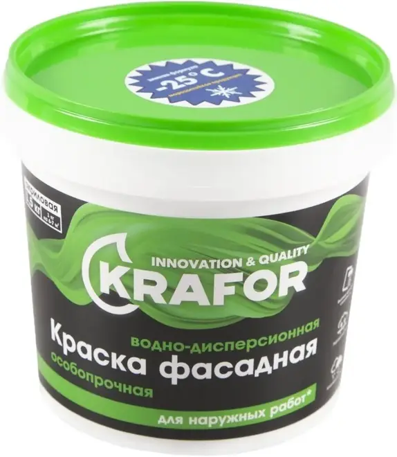 Крафор Фасадная Особопрочная краска водно-дисперсионная акриловая (1.5 кг) белая