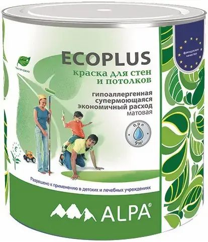 Alpa Ecoplus краска для стен и потолков гипоаллергенная экологичная (900 мл) белая