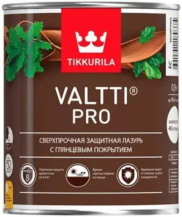 Тиккурила Tikkivala Valtti Pro сверхпрочная защитная лазурь с глянцевым покрытием (9 л ) тик глянцевая