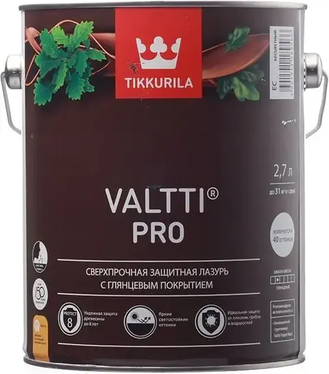 Тиккурила Tikkivala Valtti Pro сверхпрочная защитная лазурь с глянцевым покрытием (9 л ) тик глянцевая