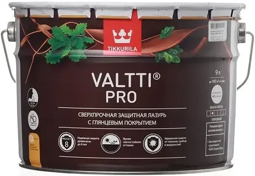 Тиккурила Valtti Pro сверхпрочная защитная лазурь с глянцевым покрытием (9 л база EC) бесцветная