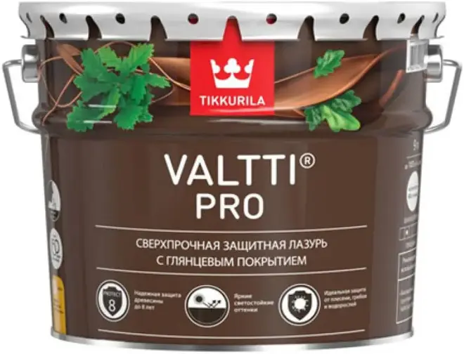 Тиккурила Tikkivala Valtti Pro сверхпрочная защитная лазурь с глянцевым покрытием (9 л ) тик глянцевая