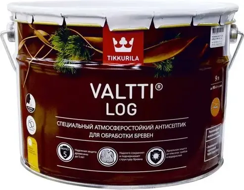 Тиккурила Tikkivala Valtti Log специальный атмосферостойкий антисептик для обработки бревен (9 л) рябина