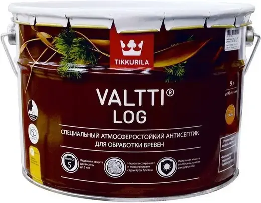 Тиккурила Valtti Log специальный атмосферостойкий антисептик для обработки бревен (9 л ) орегон