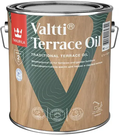 Тиккурила Valtti Terrace Oil атмосферостойкое масло для террас и садовой мебели (2.7 л база EC)