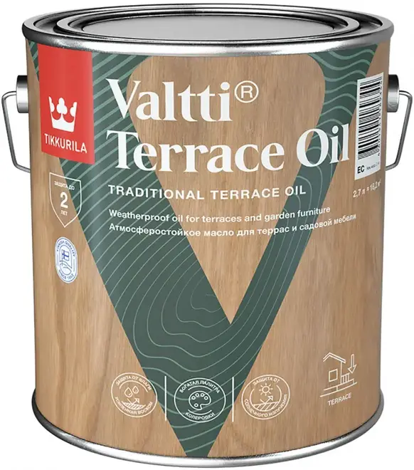 Тиккурила Valtti Terrace Oil атмосферостойкое масло для террас и садовой мебели (2.7 л база EC)