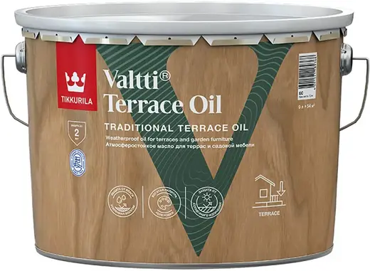 Тиккурила Valtti Terrace Oil атмосферостойкое масло для террас и садовой мебели (9 л база EC)