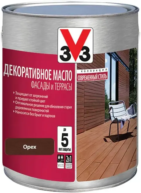 V33 Фасады и Террасы декоративное масло (2.5 л) орех