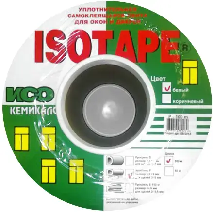 Iso Chemicals Isotape уплотнительная самоклеющаяся лента для окон и дверей (9*100 м/5.5 мм) P-профиль белый