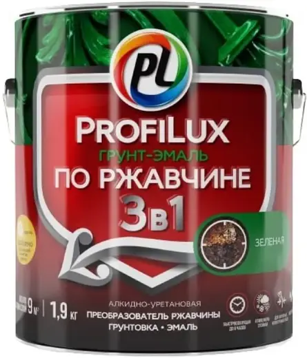 Профилюкс грунт-эмаль по ржавчине 3 в 1 (1.9 кг) зеленая